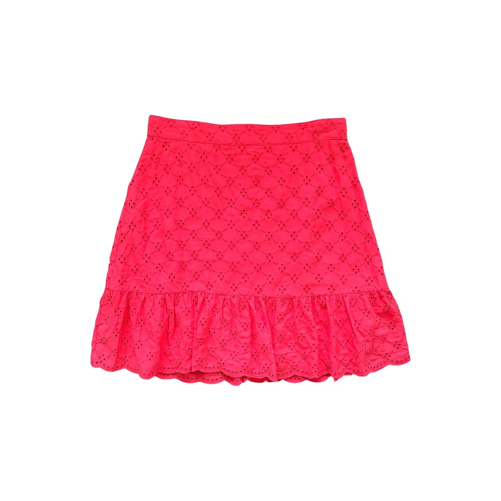 LOFT Eyelet Flounce‎ Mini Skirt Women's 6 Coral Pink Ruffle Hem A-Line